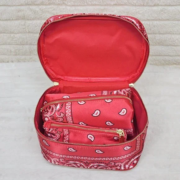 Blue Or Black Bandana Hard Case Make - Up Bag Purse Set of 3 per color - Picture 6 of 16